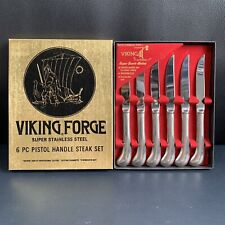 Vintage Viking Forge Super Stainless Steel 6 Piece Pistol Handle Steak Set & Box picture