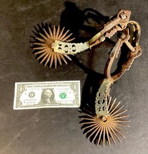 Pair of Antique Chilean Huaso (Gaucho) Rowel Spurs with Leather Straps picture