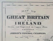 Antique 1885 GREAT BRITAIN IRELAND Map  ~ Old Original AJ JOHNSON COPPER PLATE picture