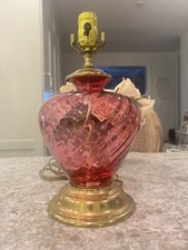 Cranberry Glass Lamp Swirl Design Pilgrim? Vtg Antique picture