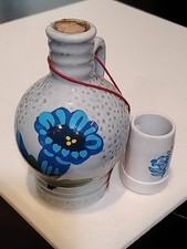 Vintage Schroffen Enzian Liquor Bottle Blue Floral with Mini Mug picture