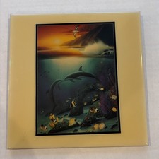Wyland Kissing Dolphins Ceramic ARTile 1990 Signed Wall Tile 8” A.R.T.CO USA picture