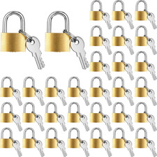 32 Pieces Mini Padlock Small Solid Brass Locks 1.25 Inch with 3 Keys picture