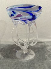 Jozephina Krosno Blown Glass Octopus Jellyfish Pedestal Cobalt Compote Poland picture