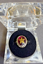 Vtg 10K White Gold Order of the Eastern Star OES Masonic syn Ruby Ring HO sz 6.5 picture