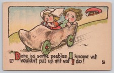 1900s Antique Dutch Kids Postcard Wooden Shoe Car