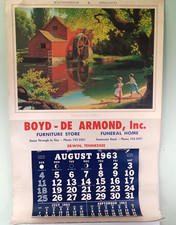 Vintage 1963 Jumbo Wall Calendar Boyd De Armond Erwin TN Funeral Home Furniture picture