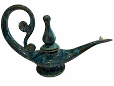 Bill Mohl Studio Genie Oil Lamp Rare Blue Teal Marble Glaze Mint Unused Original picture