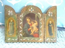 Shabby Used & Loved Italian Florentine Madonna Angels Tole Wood  Triptych Icon picture