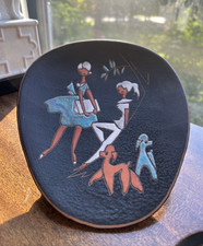 RARE - Vintage Ruscha Wall Plate, Mid-Century - Girls & Poodles - Charming picture