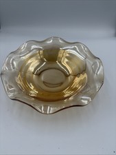 Vtg Carnival Glass Amber Marigold Iridescent 12” Bowl Scalloped Edge picture
