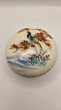 Antique Satsuma Porcelain Trinket Dish W/ Lid Bird Floral Signed picture