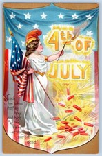1907-10's 4th of JULY LADY LIBERTY lights FIRECRACKERS TUCK'S PATRIOTIC POSTCARD picture