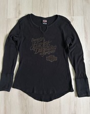 Harley Davidson Womens Black Brown Long Sleeve Thermal Top Sz M Daytona Beach picture