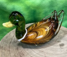 Mallard Duck Art Glass Figurine Paperweight Handcrafted Unique Art Office Decor picture