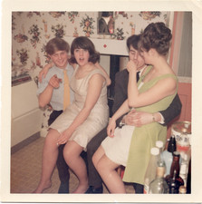 Vintage 1970s-1980s Color Snapshot Young Couples Party Girls Smoking Surprised picture