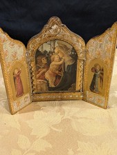 Antique Christianity Folding Triptych Panel Altarpiece Madonna Children Angels picture