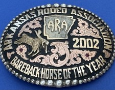 VTG Super RARE 2002 Arkansas Rodeo Bareback Horse Of The Year Trophy Belt Buckle picture