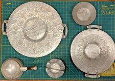 VINTAGE CONTINENTAL HAND WROUGHT ALUMINUM 5 PC LOT PANSY TRAY SAUCE BOAT 799 581 picture