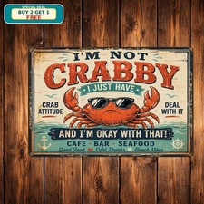 Crab with Attitude Funny Seafood Beach House Restaurant Metal Tin Sign Plaque picture