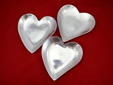 Valentine Heart CANDLE HOLDER Trinket Dish Set of 3 Silver Aluminum picture