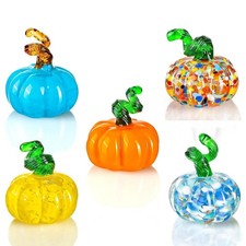 5pcs Blown Glass Pumpkin Figurines Collectibles, Small 1.6