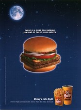 Wendy's 2002 Classic Hamburger Vintage Print Ad Fast Food VTG Cure For Snoring picture
