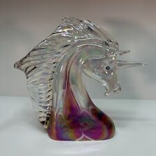 2001 Unicorn Shaped Figurine Iridescent Hand Blown Art Glass by Stuart Abelman picture