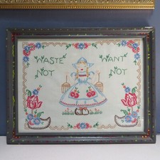 Vintage Dutch Girl Framed Embroidered Sampler picture