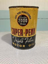 RARE Old Super Penn 1 Qt Quart Tin Motor Oil Can Smith Oil Rockford IL Empty picture