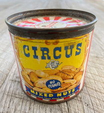 Vintage 1957 CIRCUS Mixed Nuts, No Peanuts, Collectible Advertising Tin picture