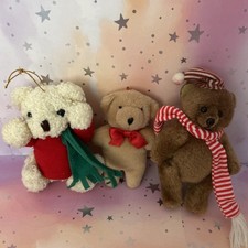 Lot Of 3 cute Tiny Teddy Bears Christmas Ornaments Great condition picture