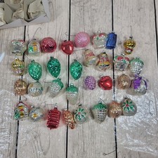 32 Vintage Figural Mercury Glass Christmas Ornaments Pinecones Houses Fruit More picture