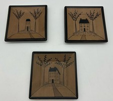 Donna White Hearthside Primative Folk Art 6’ Square Wooden Countryside Scene picture