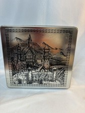 Vintage Delacre Cookie Tin pictures of Europe Castles 9 inch x 9 inch x 4 inch picture