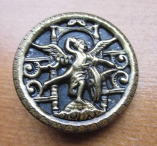 Antique Metal Picture Button ANGEL STANDING ON THE WORLD picture