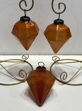 Vintage Amber Ornaments Glass Kugel Diamond Gem Mercury 3.5