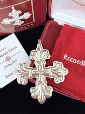 Reed & Barton 2011 Sterling Silver Cross Christmas Ornament Pendant Box & Bag picture