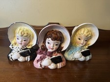 Vintage Norcrest E399 1950s Girls With Bonnet & Books Trio Vases Japan picture