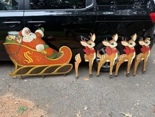 Vintage 1950s Al Moore Santa Sleigh & 4 Reindeer Christmas Display picture
