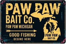Paw Paw Bait Co. Michigan Fishing Vintage Tin Metal Signs Home Décor 8x12 picture