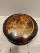Antique 3-1/4 inch Woman at Water Well with Chreubs Round, Lidded Snuff Box picture