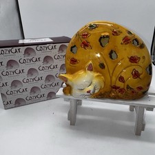 Whimsical Sleeping Cat AUTUMN LEAVES Cozycat Ceramic Luminary &Box READ picture