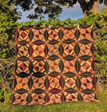 Antique Victorian Geometric Crazy Quilt / Parlor Throw – Hand-Stitched Textile  picture