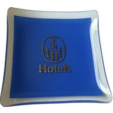 Vintage Trusthouse Forte Hotels Blue Glass Ashtray Stag Logo British Hotel AD picture