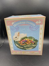 1994 Hermitage Pottery Rabbit Cabbage Candy Dish Easter Ceramic w/ Box picture