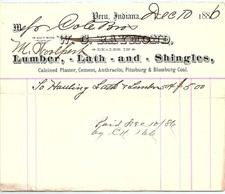 1886 Peru IN W. C. Raymond Lumber Dealer Paid Billhead picture
