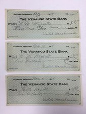 The Venango State Bank 1918 Cancelled Checks Nebraska Lot of 3 picture