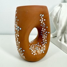 TERRA COTTA Handmade BUD VASE F32 Sgraffito Slip Glaze MCM Signed Argentina picture