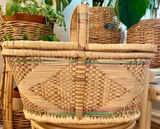 Vintage Sweetgrass Double Lid Picnic Basket Handwoven 21” picture